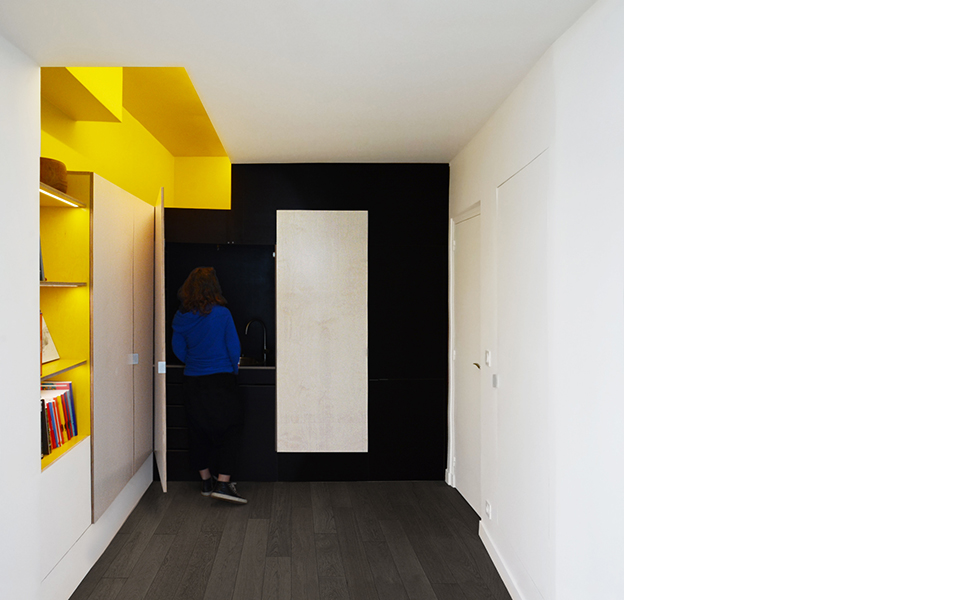 Soignez votre intérieur, Paris 5 | salle d'attente d'un cabinet psychiatrique et pied à terre avec kitchenette, SdB et couchage.